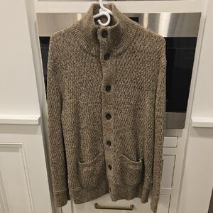 Men's Tan Sweater with Button Front